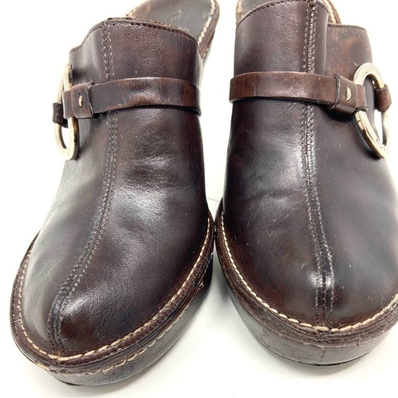 Coach Kaley Brown Leather Heeled Platform Mule Clog Slides Made in Italy - Picture 6 of 9